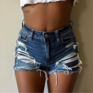 American Eagle Outfitters Dark Blue Ripped Jean Mom Shorts